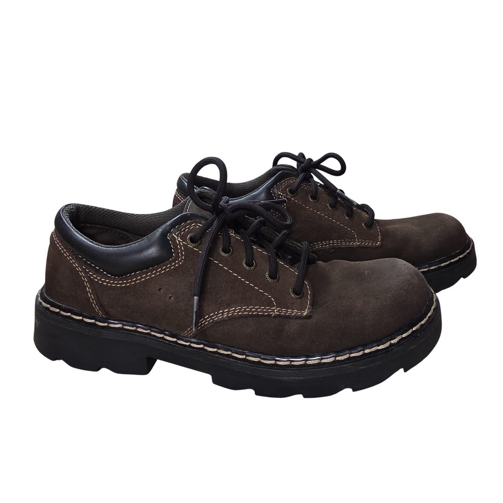 VTG Y2K Skechers Shoes Women 9.5 Brown Leather Jammers Chunky Lug Oxford - Picture 2 of 8